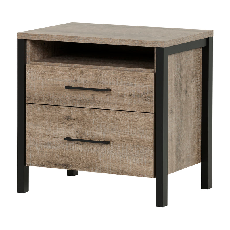 Munich 2-drawer bedside table Aged oak and matt black 10493