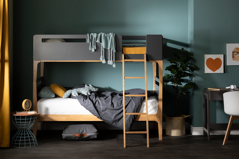 Lits superposés moderne 39"/39" Bebble-Naturel et Gris