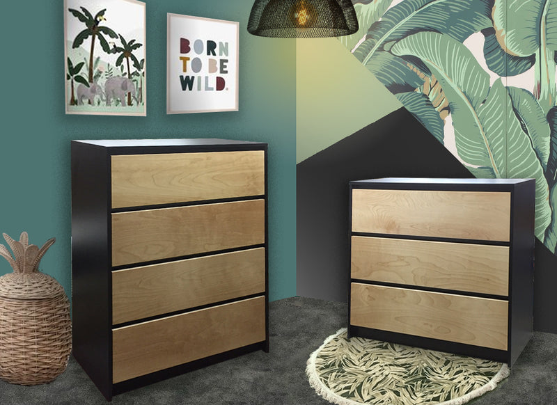 Chest of 4 drawers - Black and Natural