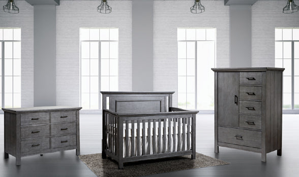 Como Flat Top Forever crib and double dresser Distressed Granite