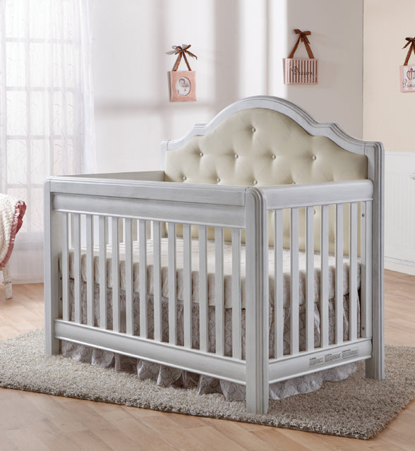 Crib and Double Dresser Cristallo Vintage White with Cream Fabric Pannel