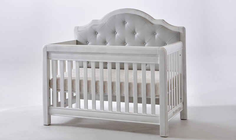 Crib and Double Dresser Cristallo Vintage White with Grey Leather Pannel
