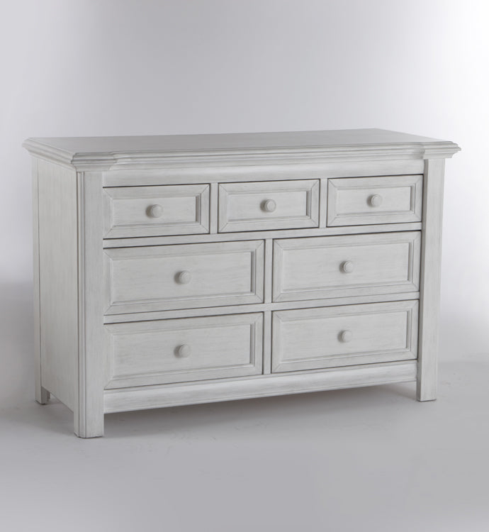 Crib and Double Dresser Cristallo Vintage White with Grey Leather Pannel