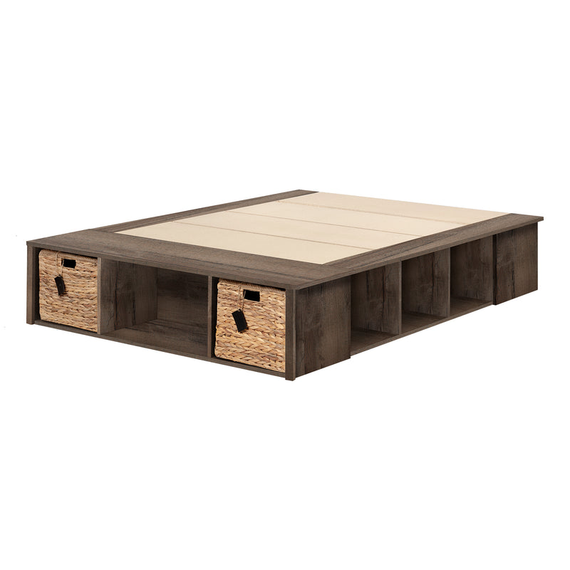 Lit plateforme avec paniers de rangement queen 60" Avilla - Chêne d'automne