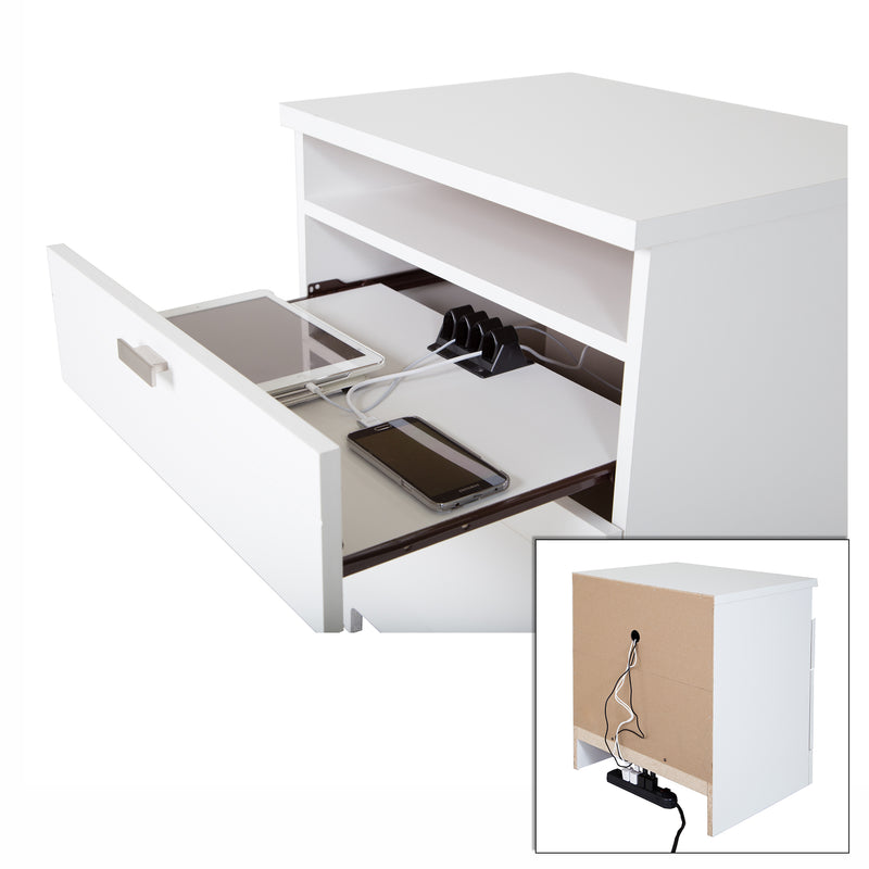 Nightstand with Cord Catcher  Reevo Pure White 3840060