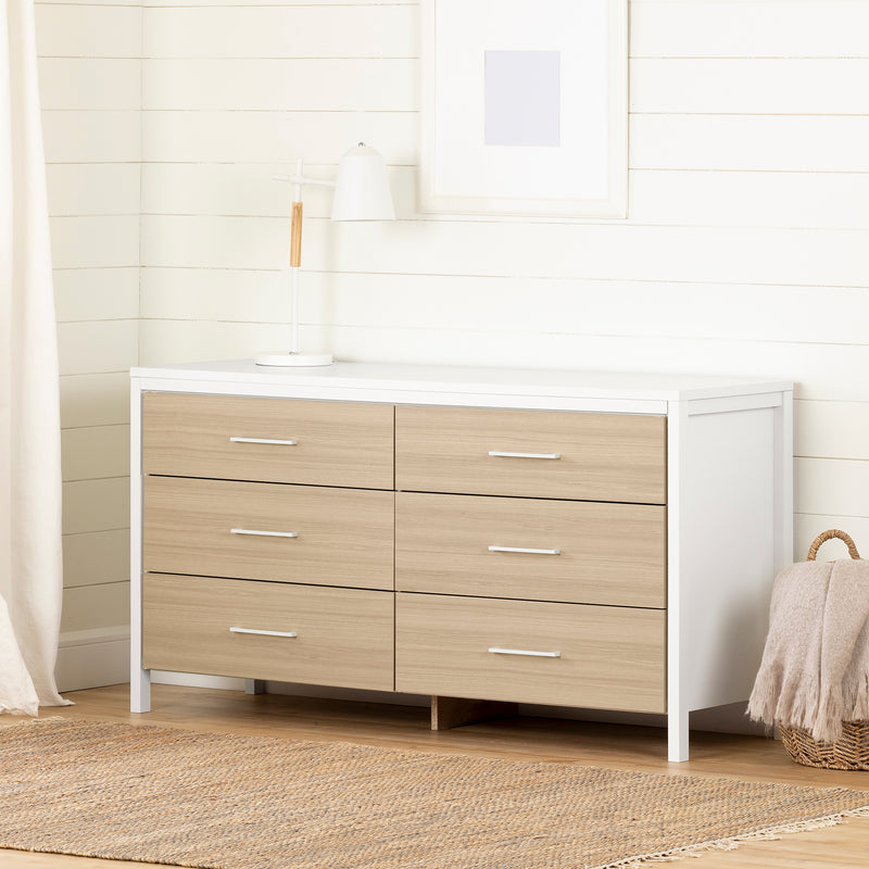 Bureau double 6 tiroirs Munich - Blanc et Orme naturel