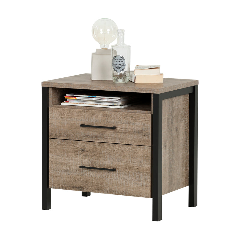 Munich 2-drawer bedside table Aged oak and matt black 10493