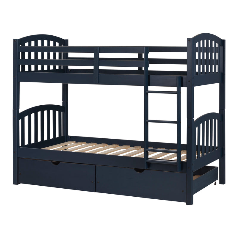 Lit superposé en bois massif avec tiroirs de rangement 39"/39" Ulysses - Myrtille