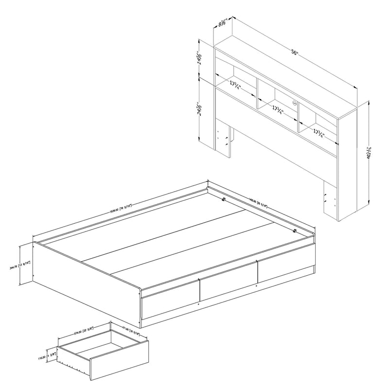 Ensemble lit matelot et tête de lit bibliothèque 54" Step One - Blanc solide