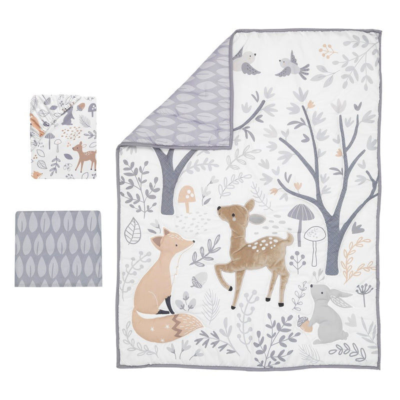 Woodland Deer Park 3 Piece Crib Bedding Set - Gray