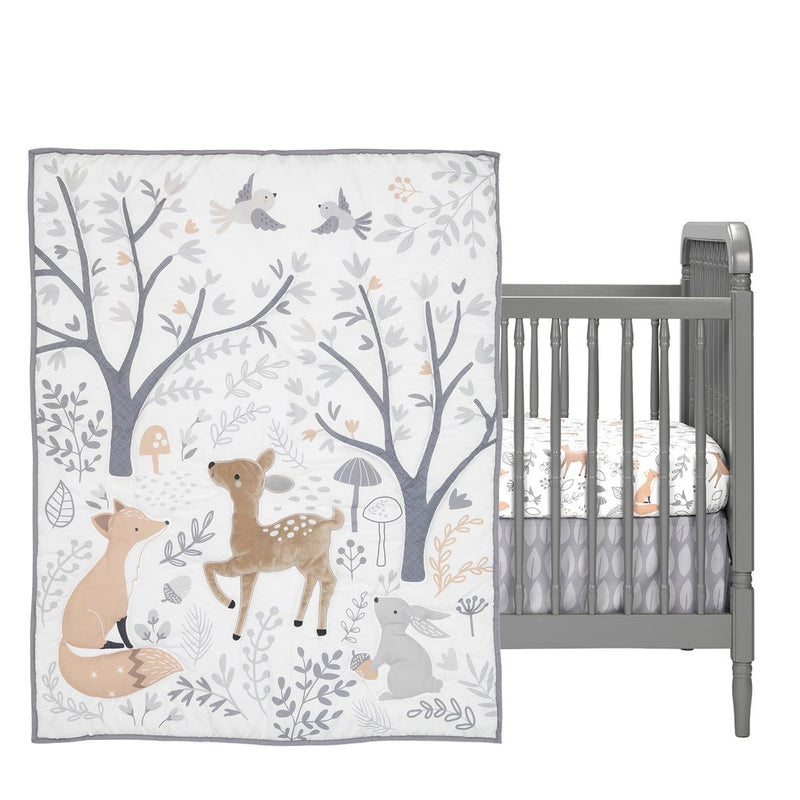 Woodland Deer Park 3 Piece Crib Bedding Set - Gray