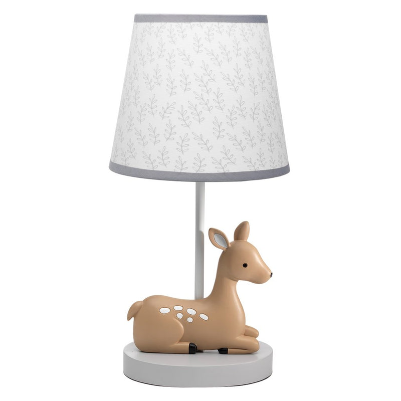 Taupe lamp with gray / white shade and bulb - Deer Park Woodland