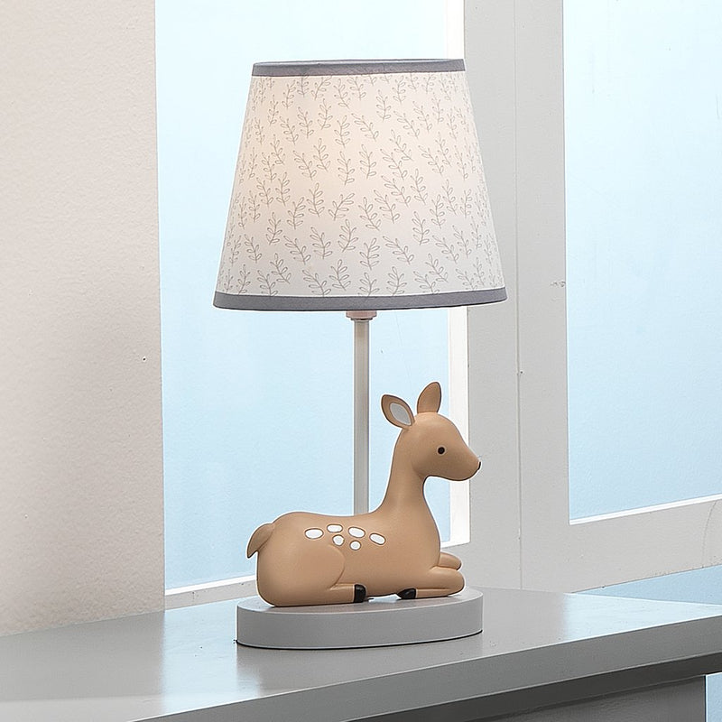 Taupe lamp with gray / white shade and bulb - Deer Park Woodland