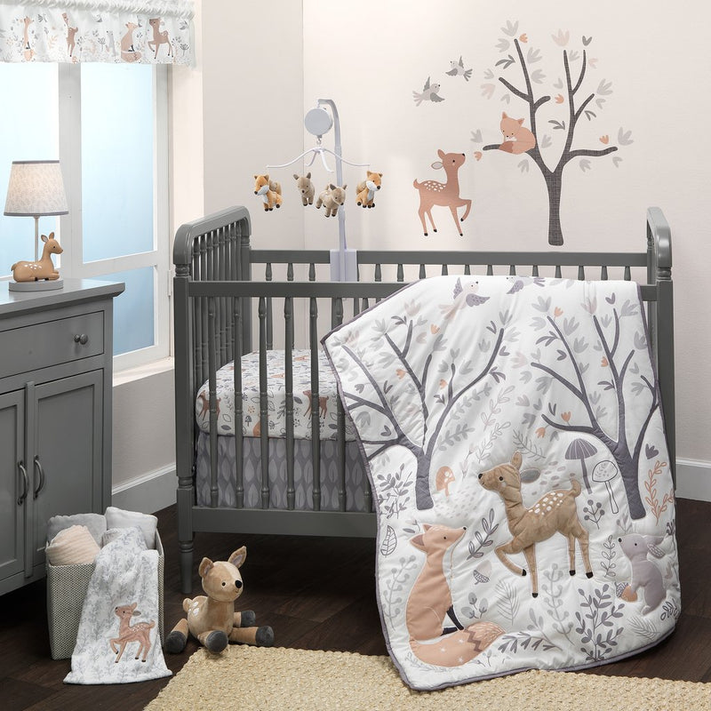 Woodland Deer Park 3 Piece Crib Bedding Set - Gray