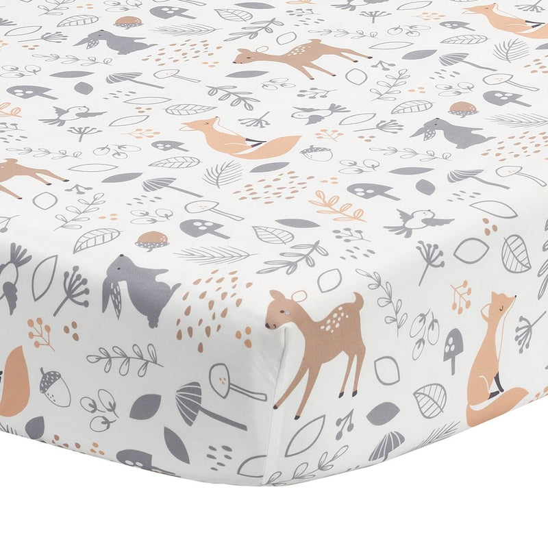 Fitted sheet for crib Forest animals white / gray - Deer Park