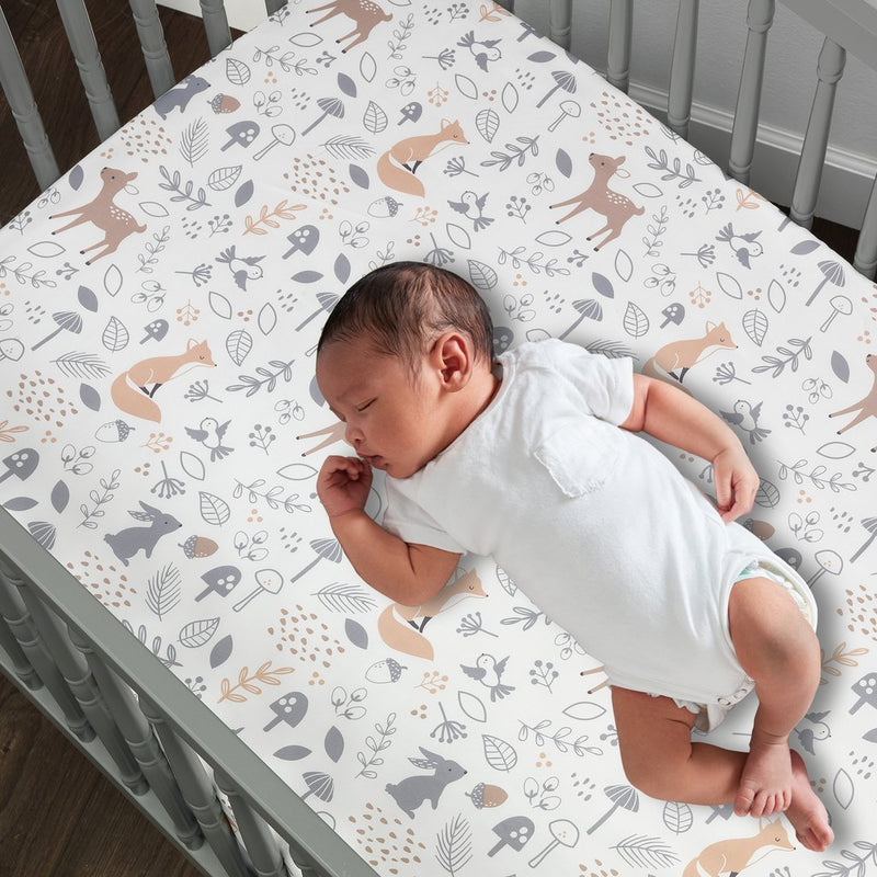 Fitted sheet for crib Forest animals white / gray - Deer Park