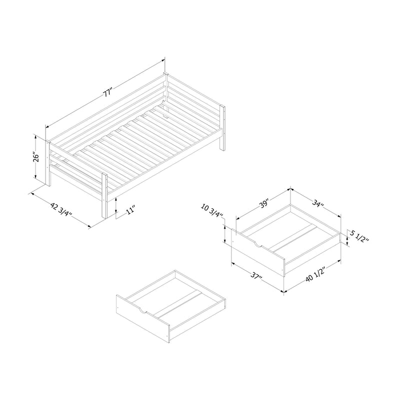 Lit de jour en bois massif avec tiroirs de rangement simple 39" Sweedi - Bois naturel