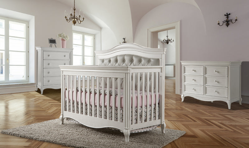 Crib and Double Dresser Dimante Vintage White/Grey vinyl