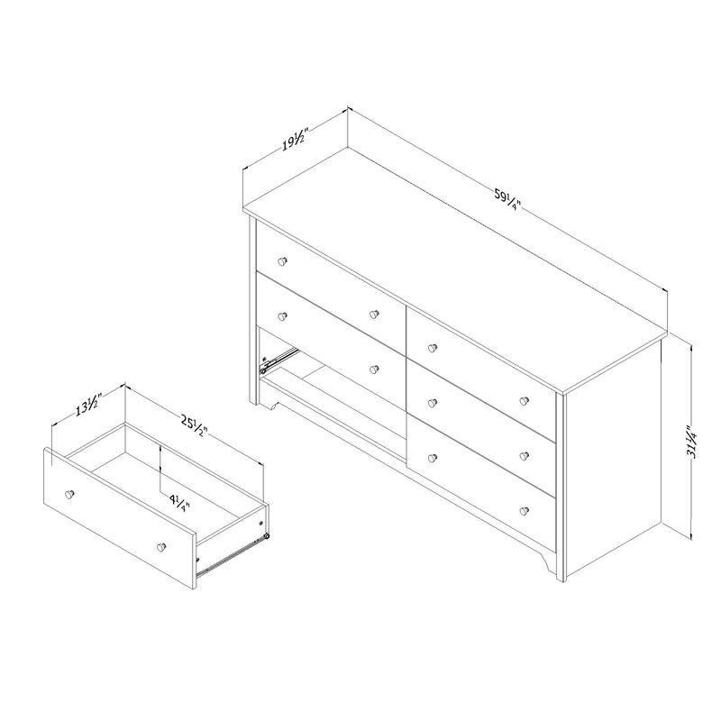 Bureau 6 tiroirs Vito-Gris clair