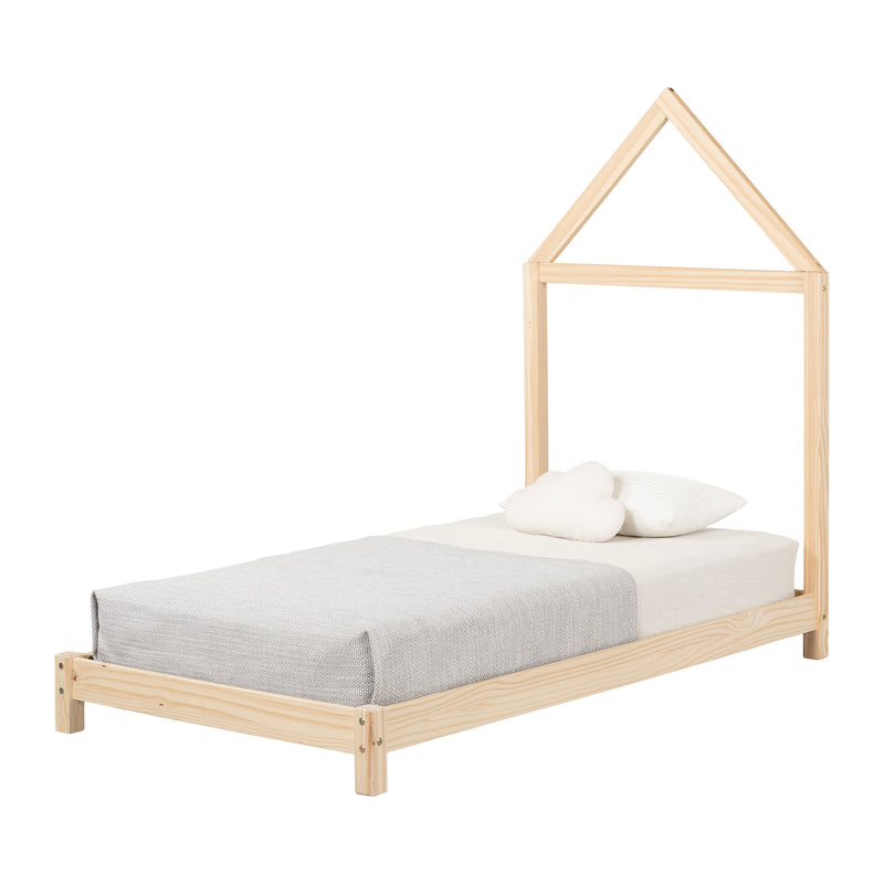 Lit avec tête de lit maison simple 39" Sweedi - Naturel