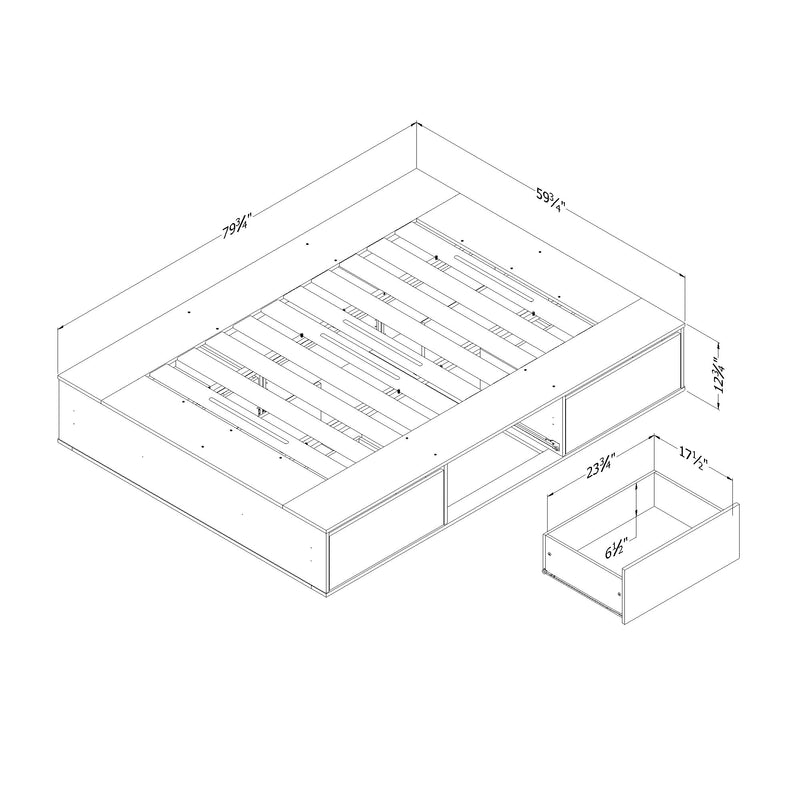 Lit plateforme 6 tiroirs queen Fusion - Noir solide