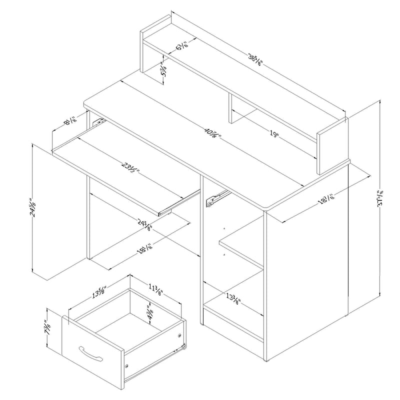 Bureau de travail avec support à clavier Axess - Blanc solide