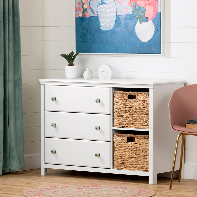 Commode 3 tiroirs avec paniers Balka - Blanc solide