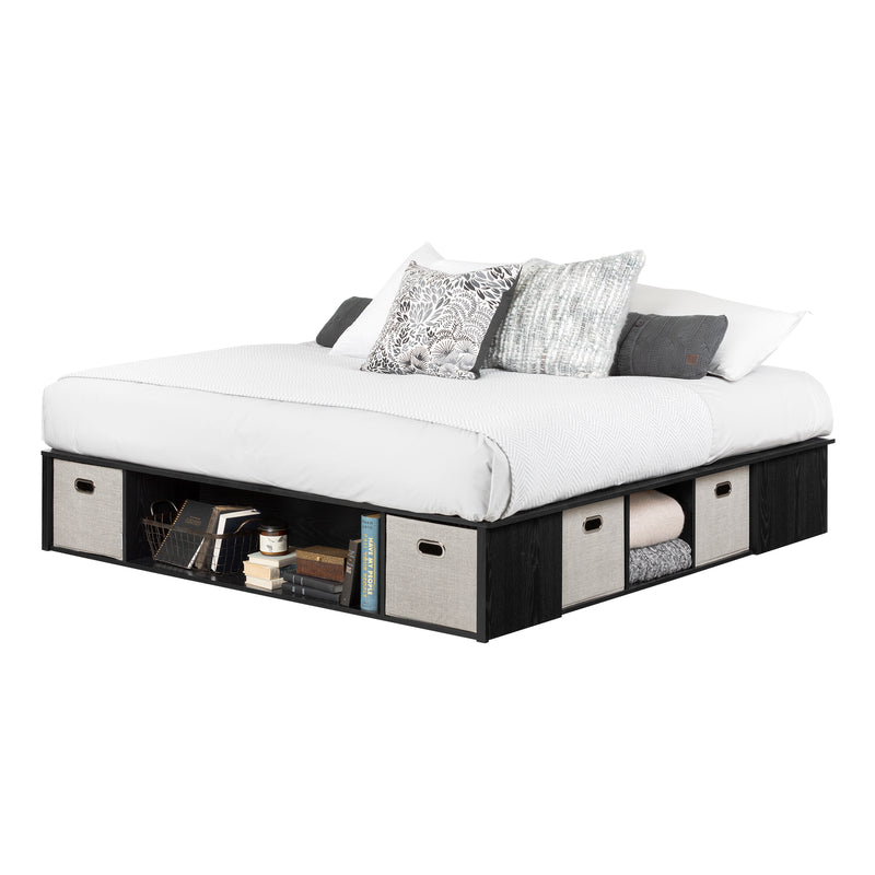 Lit plateforme avec paniers king 78" Flexible - Chêne noir