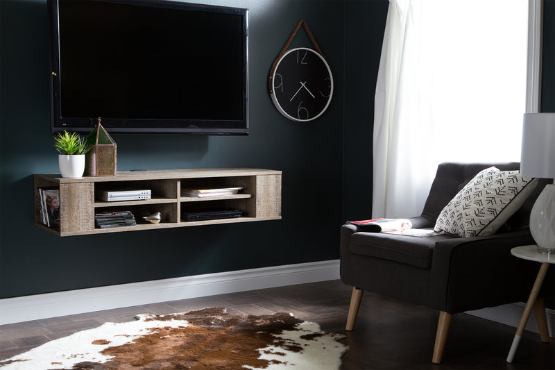 Console média murale 55" City Life - Chêne vieilli