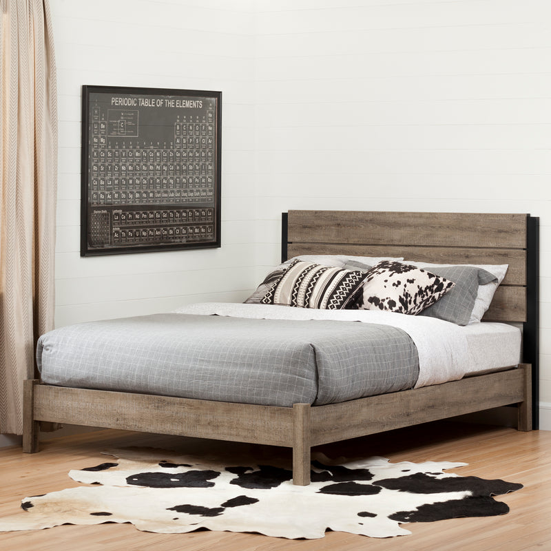 Platform Bed Set Double 54'' Munich Weathered Oak and Matte Black 