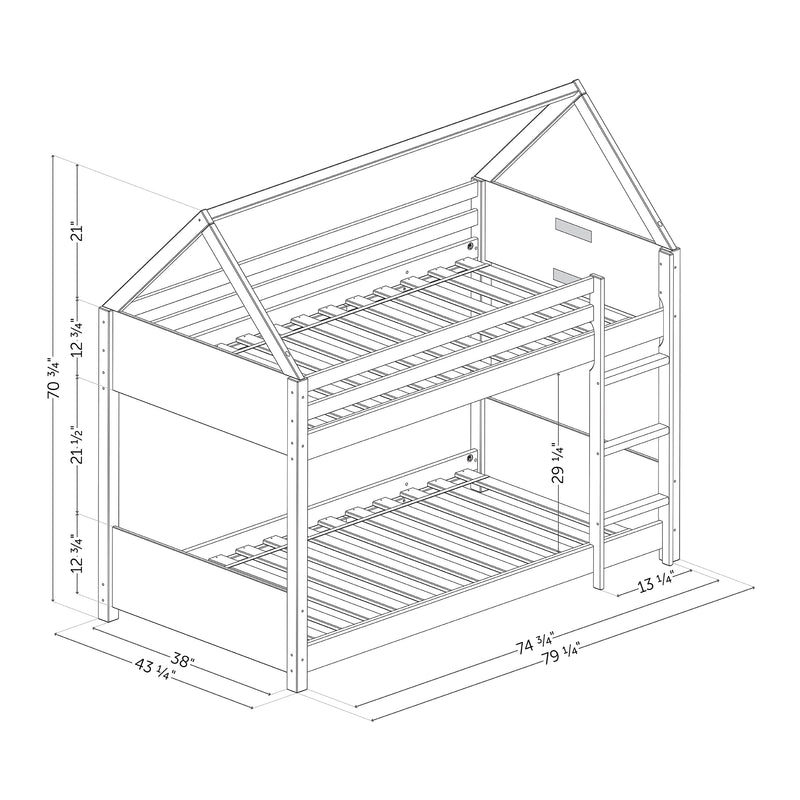 Sweedi - House bunk beds 39'' / 39" - White and Natural