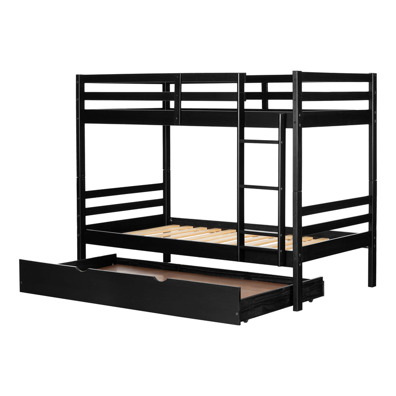 Lit superposé en bois massif avec lit gigogne 39"/39" - Noir mat