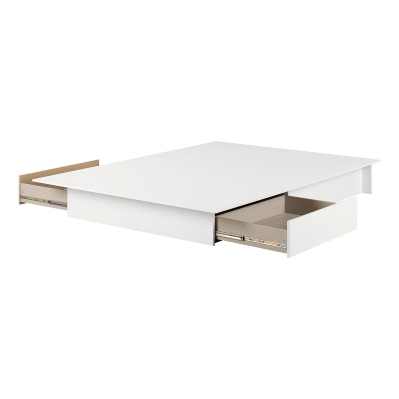 Lit plateforme 2 tiroirs double/queen Fusion - Blanc solide