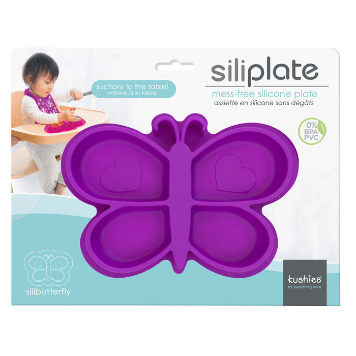Assiette en silicone Siliplate - Papillon Mauve