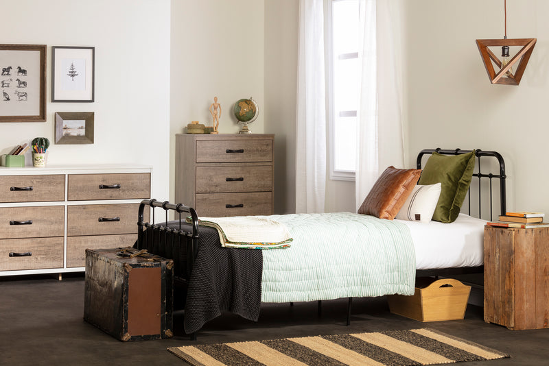 Hankel Twin Size Full Metal Platform Bed with Foot and Headboard - Black