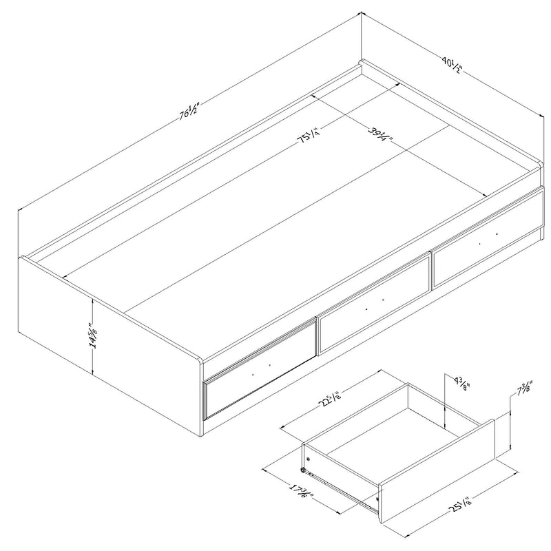 Lit matelot 3 tiroirs simple 39" Fynn - Chêne hivernal
