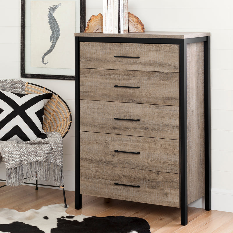 Munich 5-drawer dresser Aged oak and matt black 10492