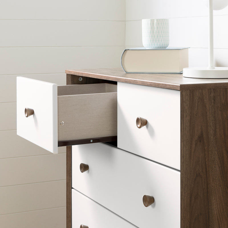 Yodi - Chest of 5 drawers -- Natural Walnut and White