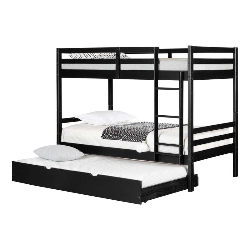 Lit superposé en bois massif avec lit gigogne 39"/39" - Noir mat