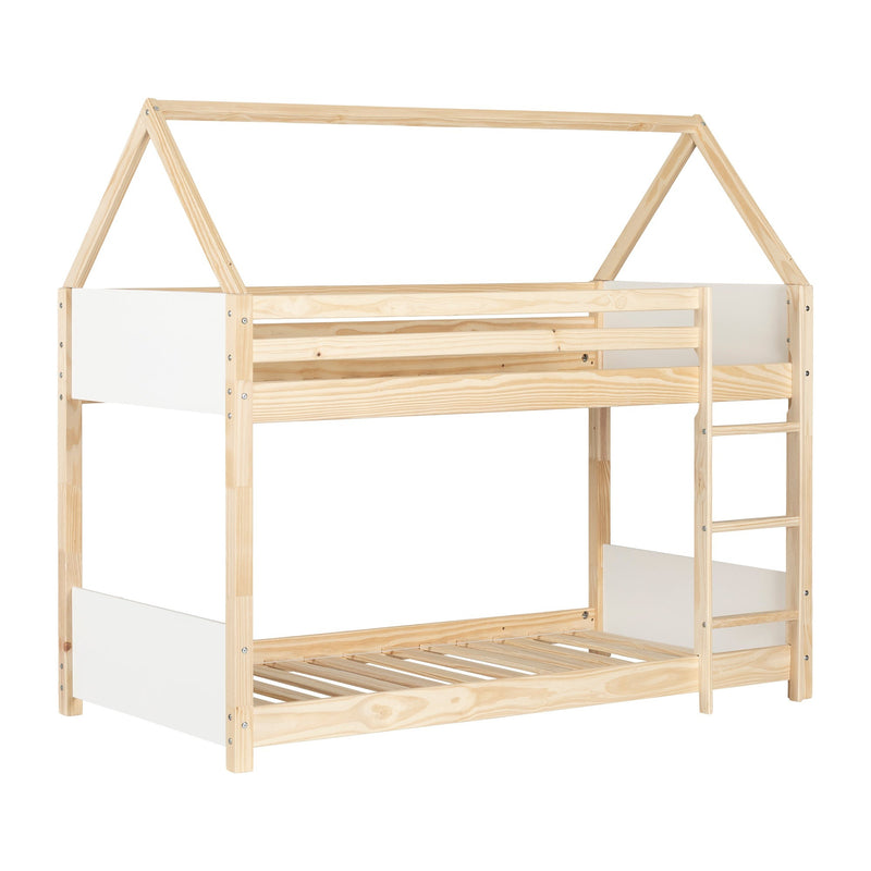 Sweedi - House bunk beds 39'' / 39" - White and Natural