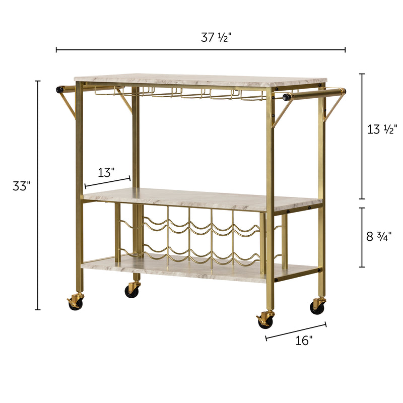 Bar Cart with Wine Bottle Storage and Wine Glass Rack  Maliza Faux Marble and Gold 12804