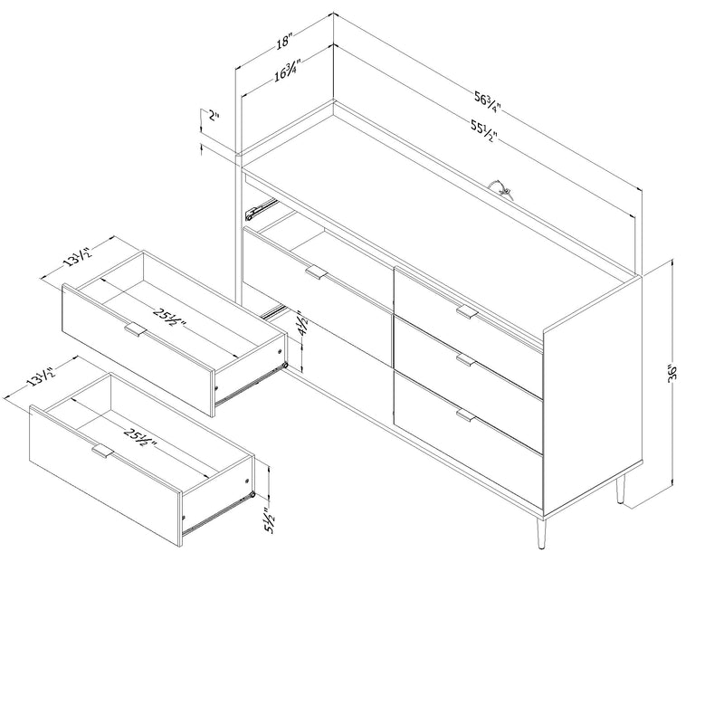 Hype 6-Drawer Double Dresser - Winter Oak