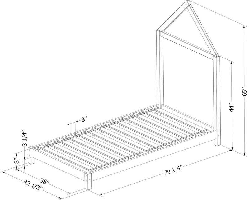 Lit avec tête de lit maison simple 39" Sweedi - Naturel