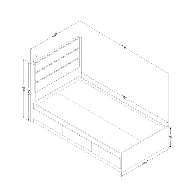 Ensemble lit matelot 3 tiroirs et tête de lit simple 39" Arlen - Chêne vieilli