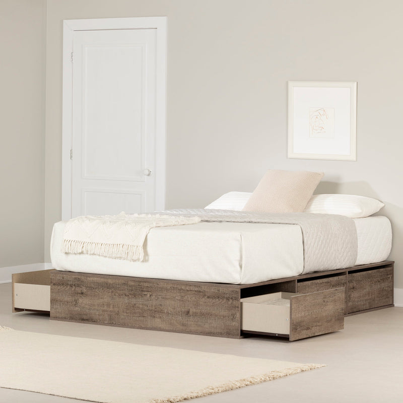 Lit plateforme 6 tiroirs queen 60" Fusion - Chêne vieilli