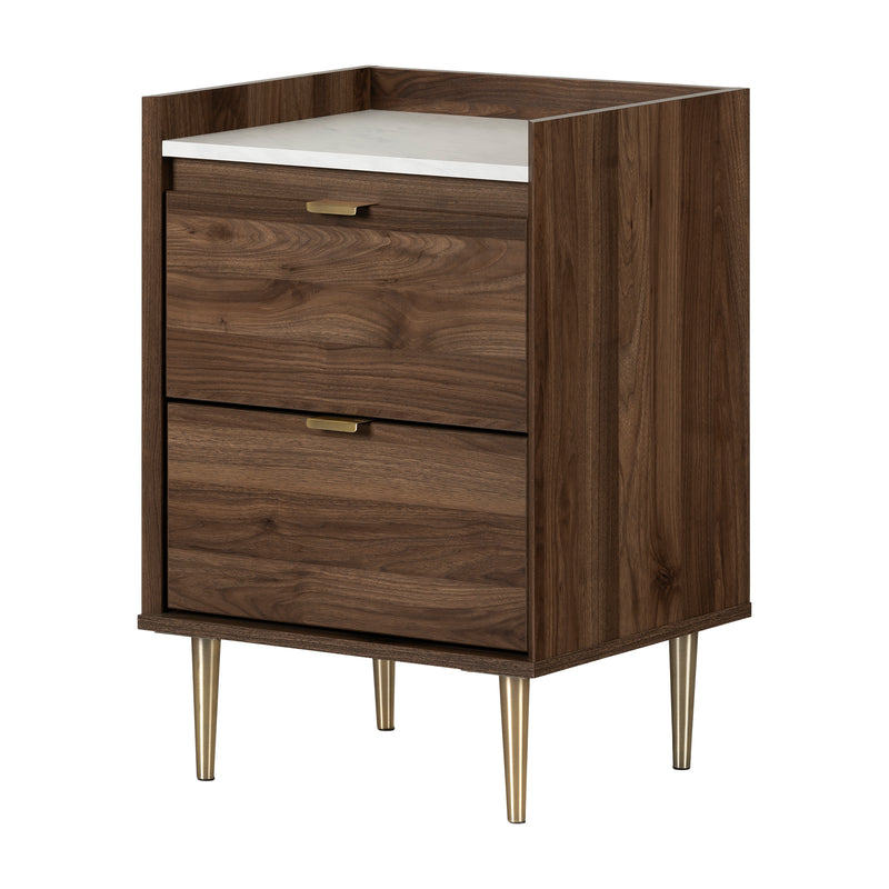 Hype - 2 Drawer Bedside Table -- Natural Walnut and Carrara Marble