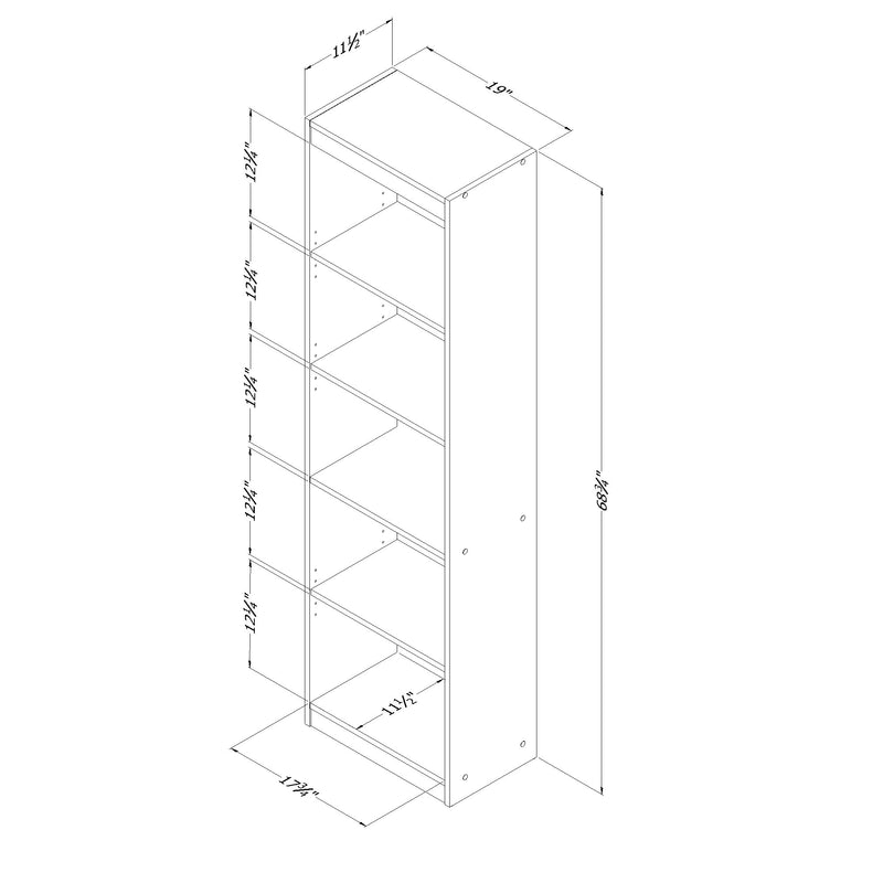 Bibliothèque étroite 5 tablettes Axess - Blanc solide