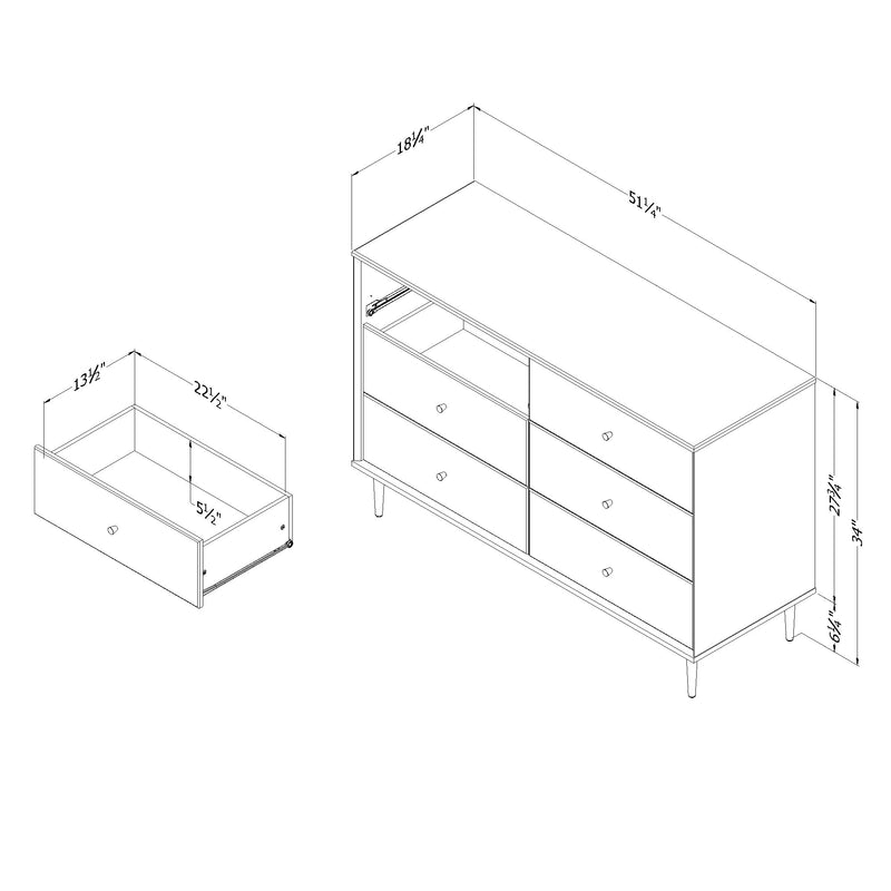 Bureau double 6 tiroirs Dylane - Blanc solide