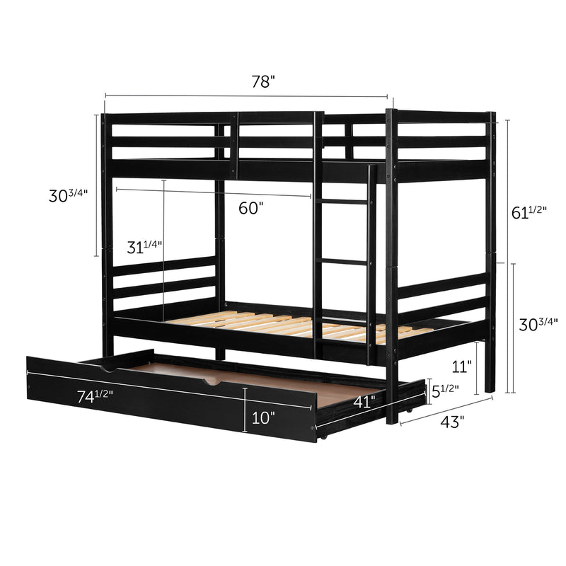 Fakto - Bunk beds with trundle bed 39'' / 39" - BLACK