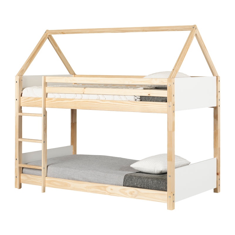 Sweedi - House bunk beds 39'' / 39" - White and Natural